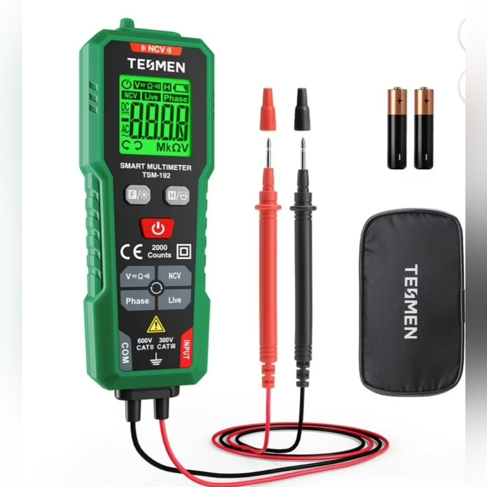 NIB TESMEN TSM-192 Handheld Digital Multimeter, Voltage Tester with Leads